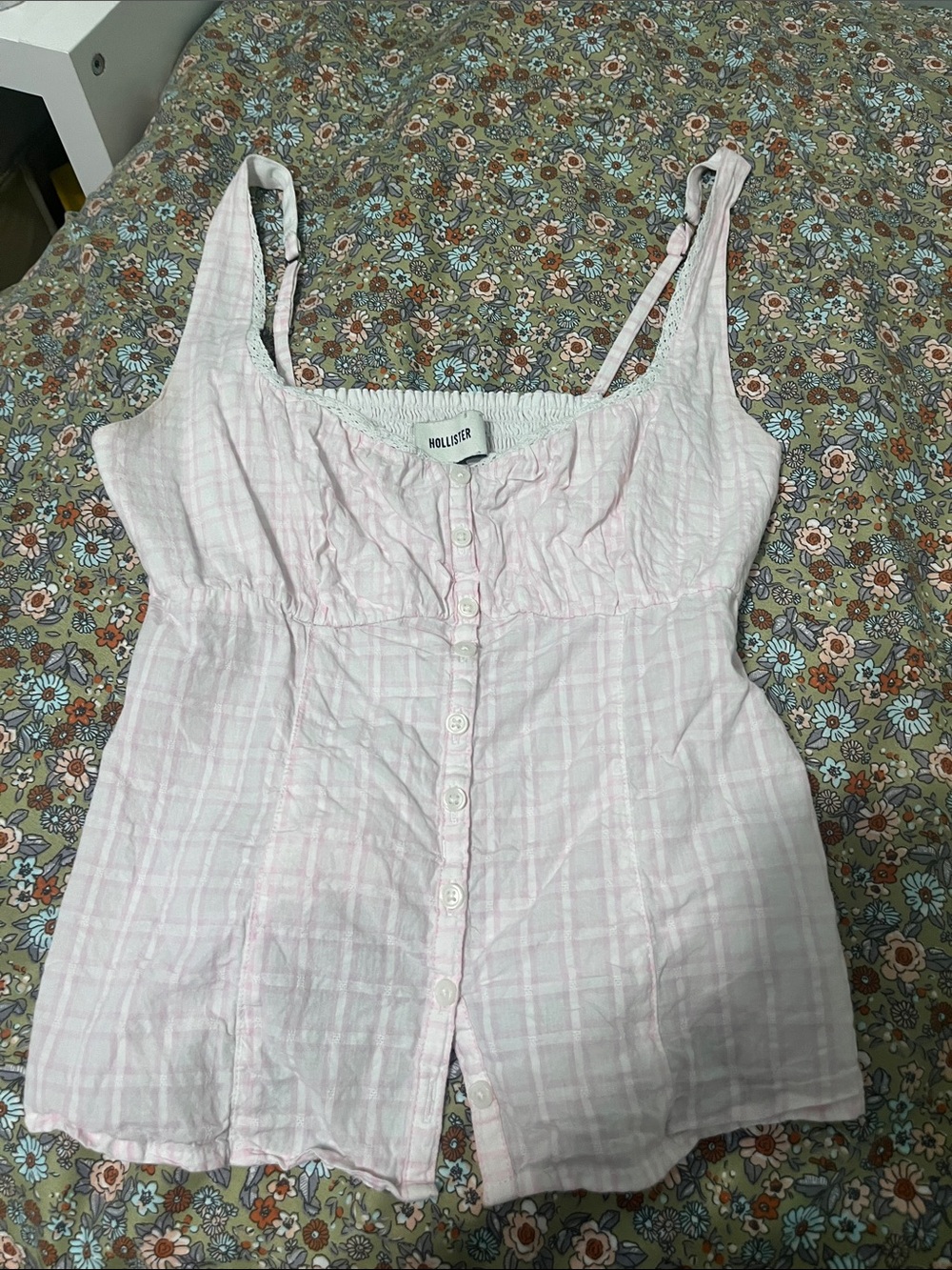 Hollister Light Pink Plaid Button-Front Cami Top